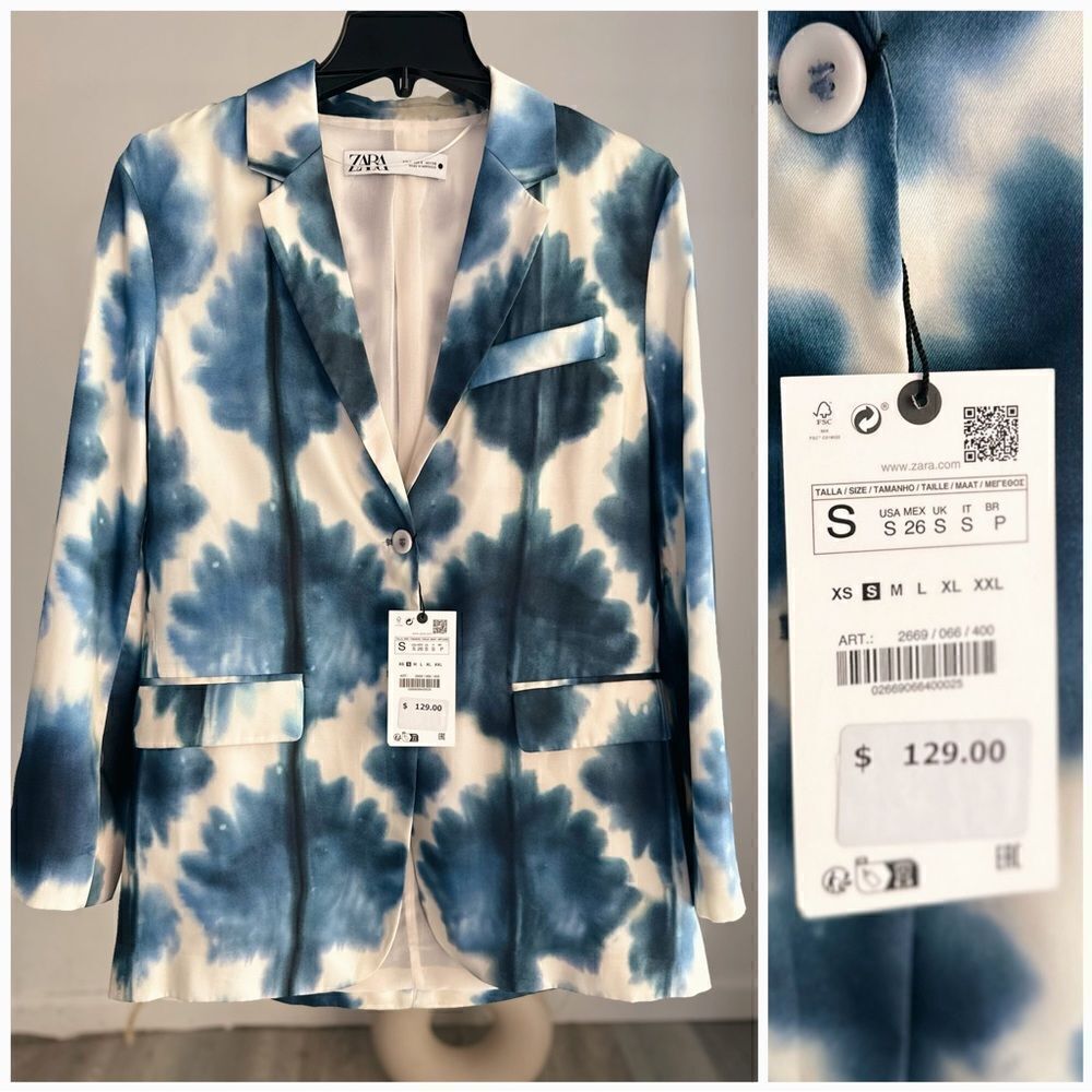 ZARA LIGHTWEIGHT PRINTED SATIN EFFECT BLAZER NWT S M - Picture 2 of 7